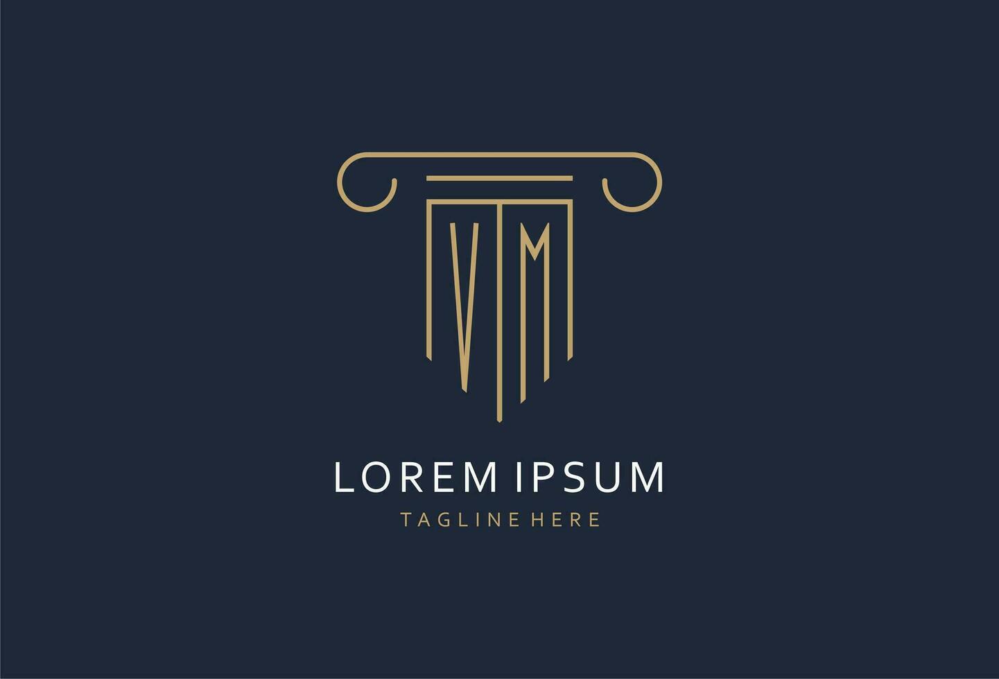 VM initial with pillar shape logo design, creative monogram logo design for law firm vector
