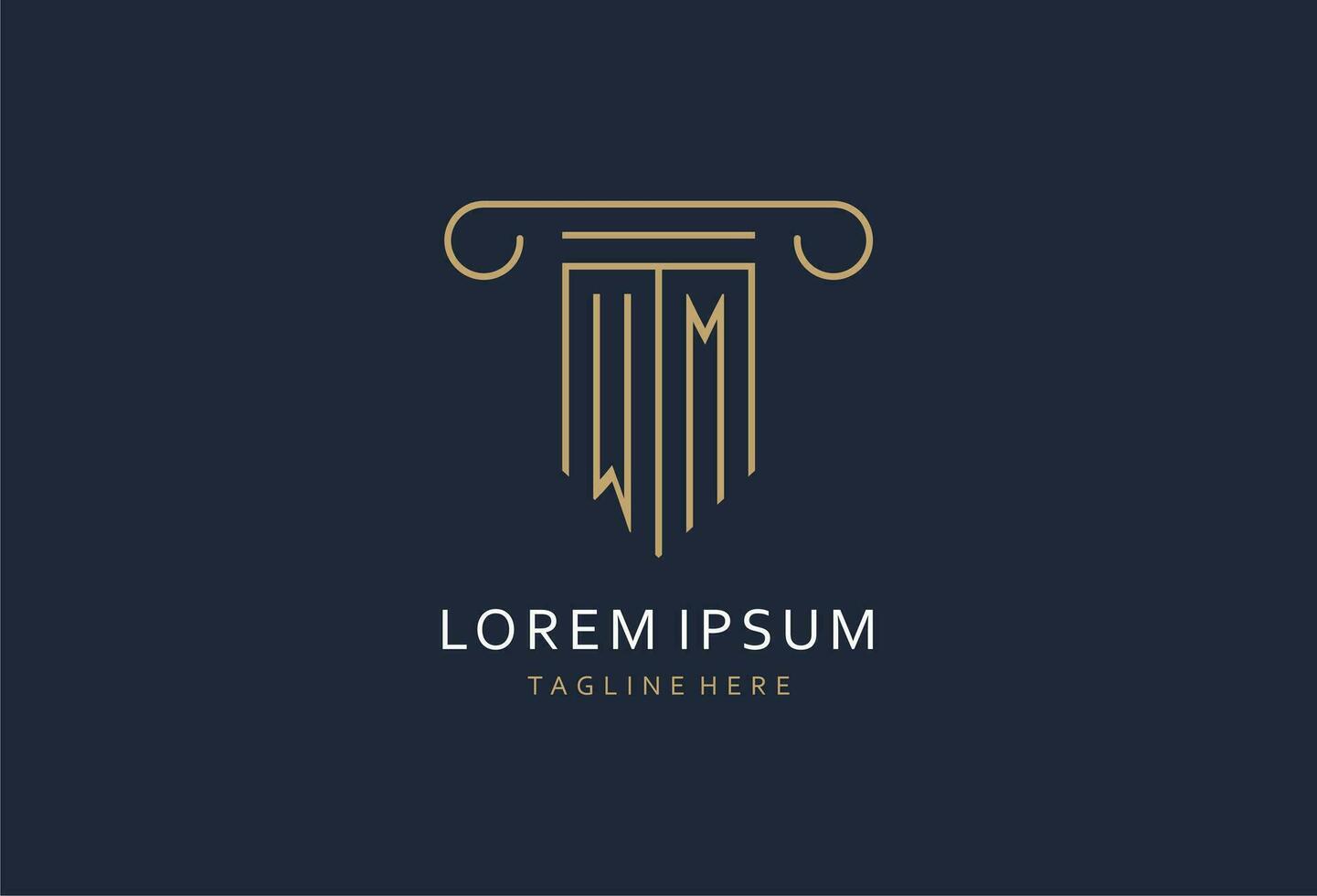 WM initial with pillar shape logo design, creative monogram logo design for law firm vector