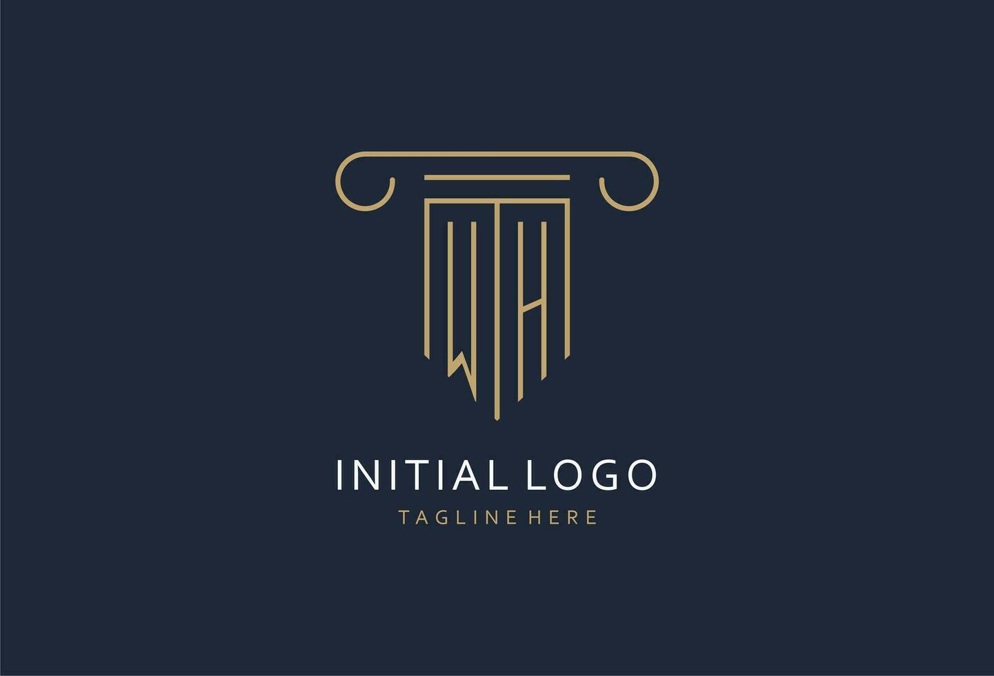 WH initial with pillar shape logo design, creative monogram logo design for law firm vector