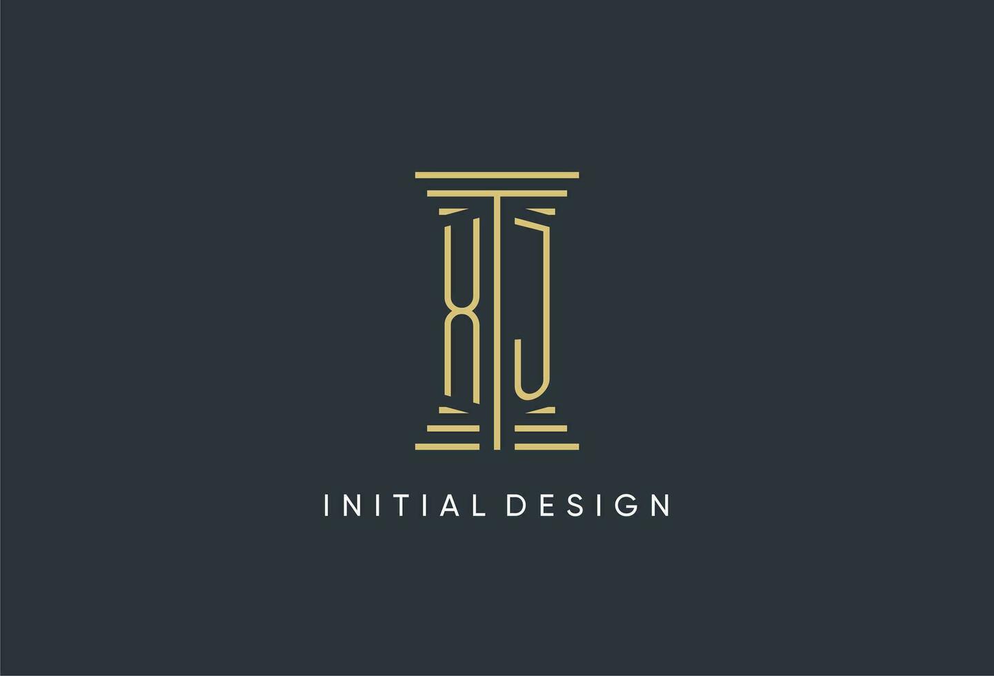 XJ initial monogram with pillar shape logo design vector