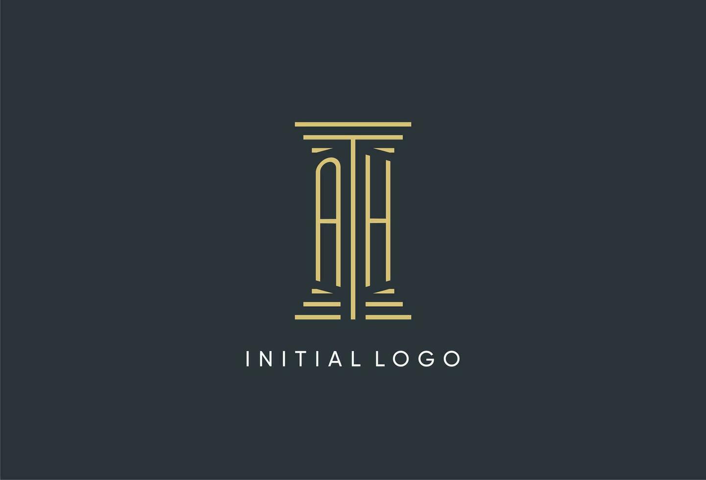 AH initial monogram with pillar shape logo design vector