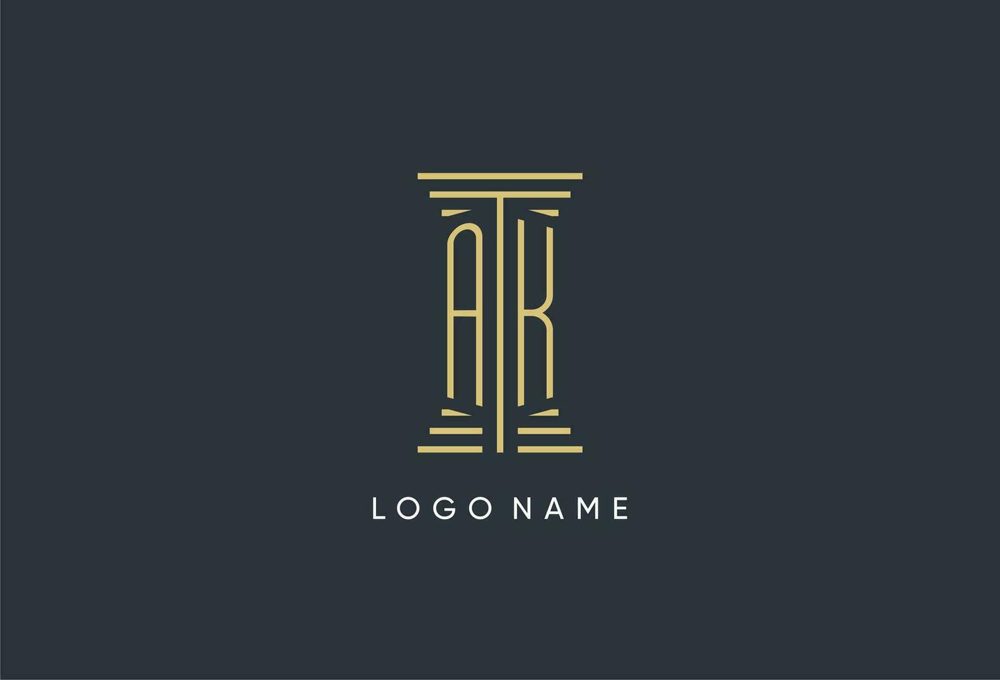 AK initial monogram with pillar shape logo design vector