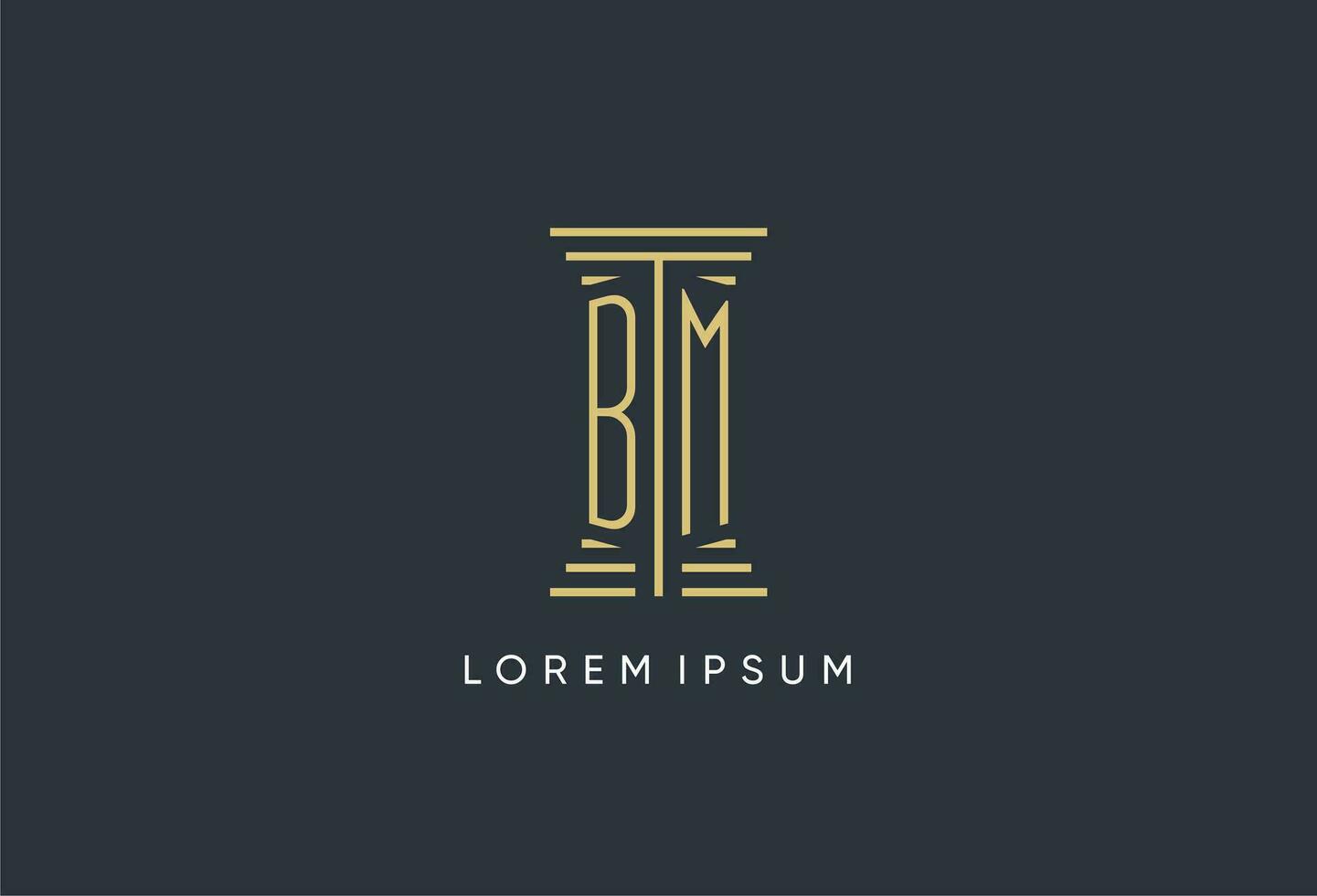 BM initial monogram with pillar shape logo design vector