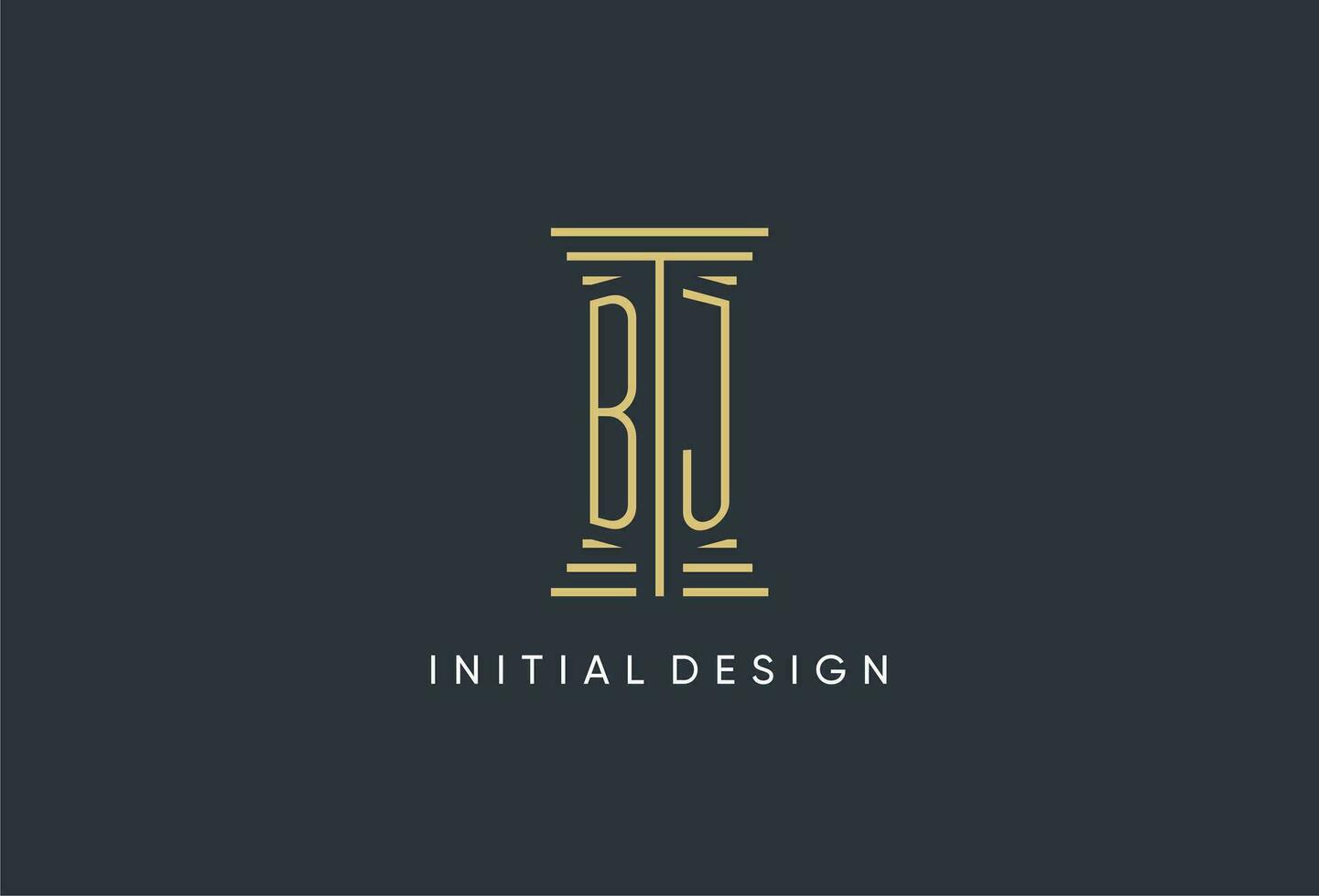 BJ initial monogram with pillar shape logo design vector