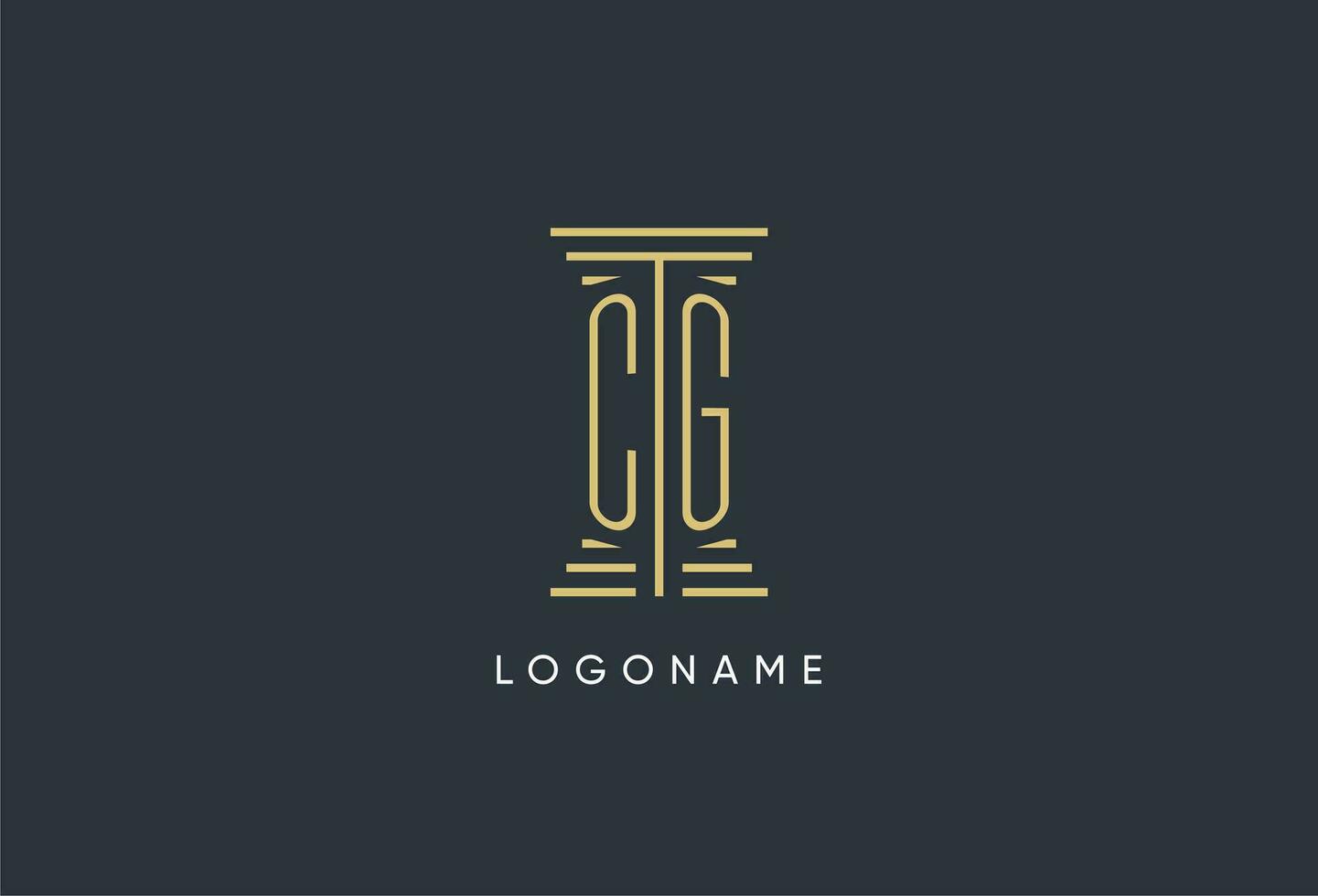 cg inicial monograma con pilar forma logo diseño vector