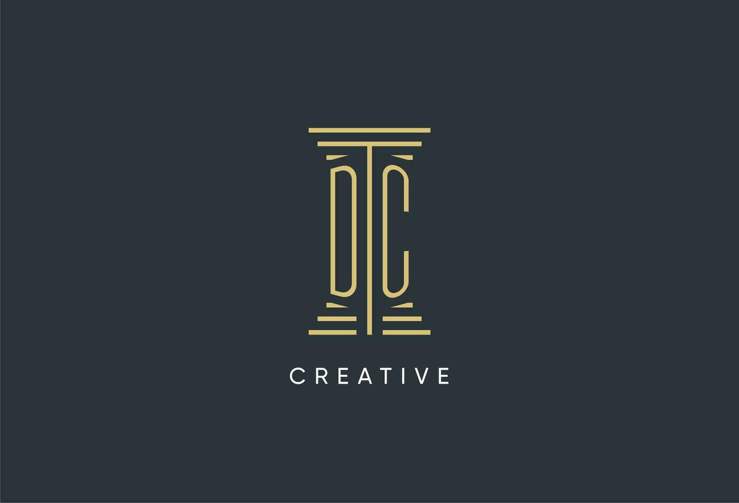 DC initial monogram with pillar shape logo design vector