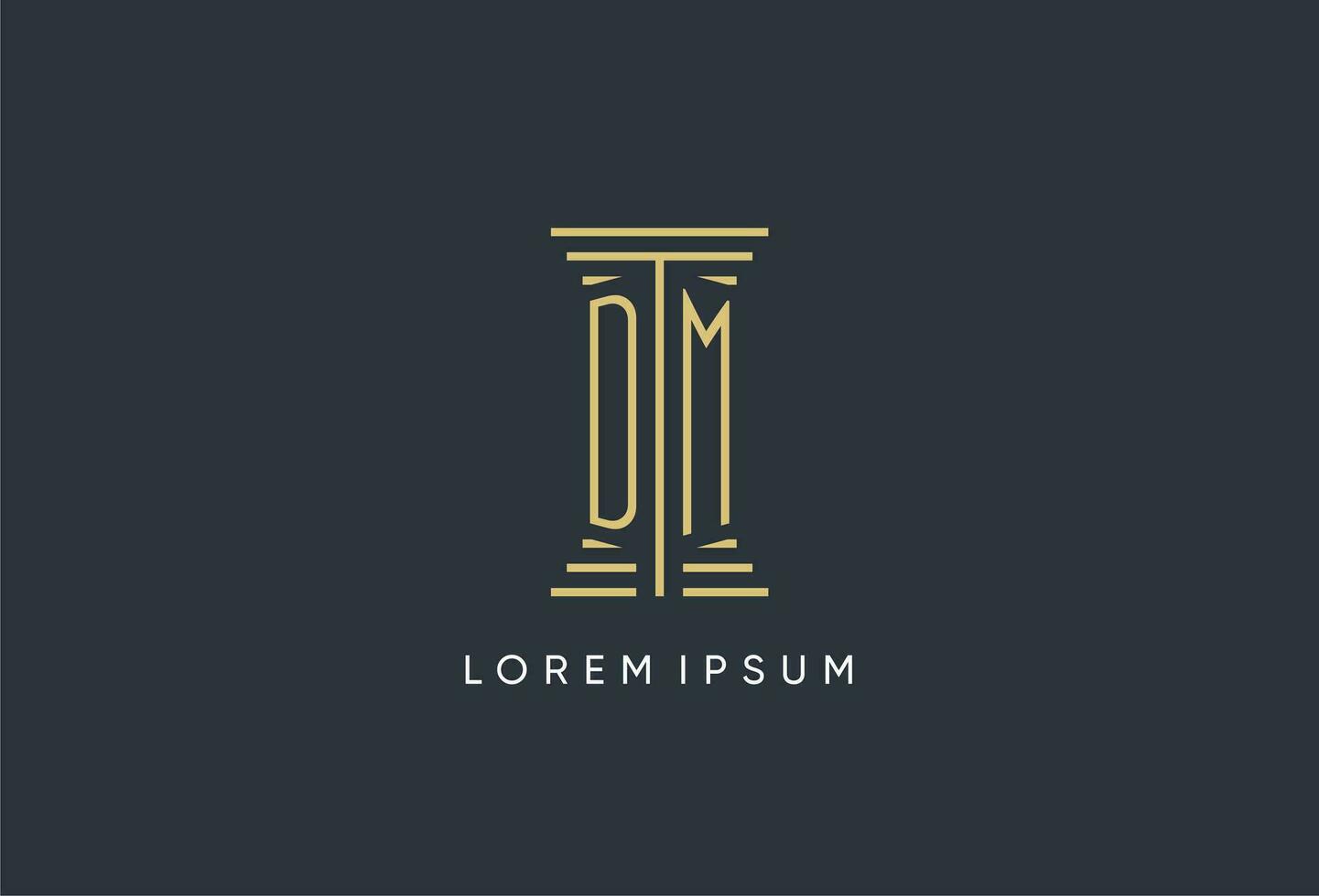 DM initial monogram with pillar shape logo design vector