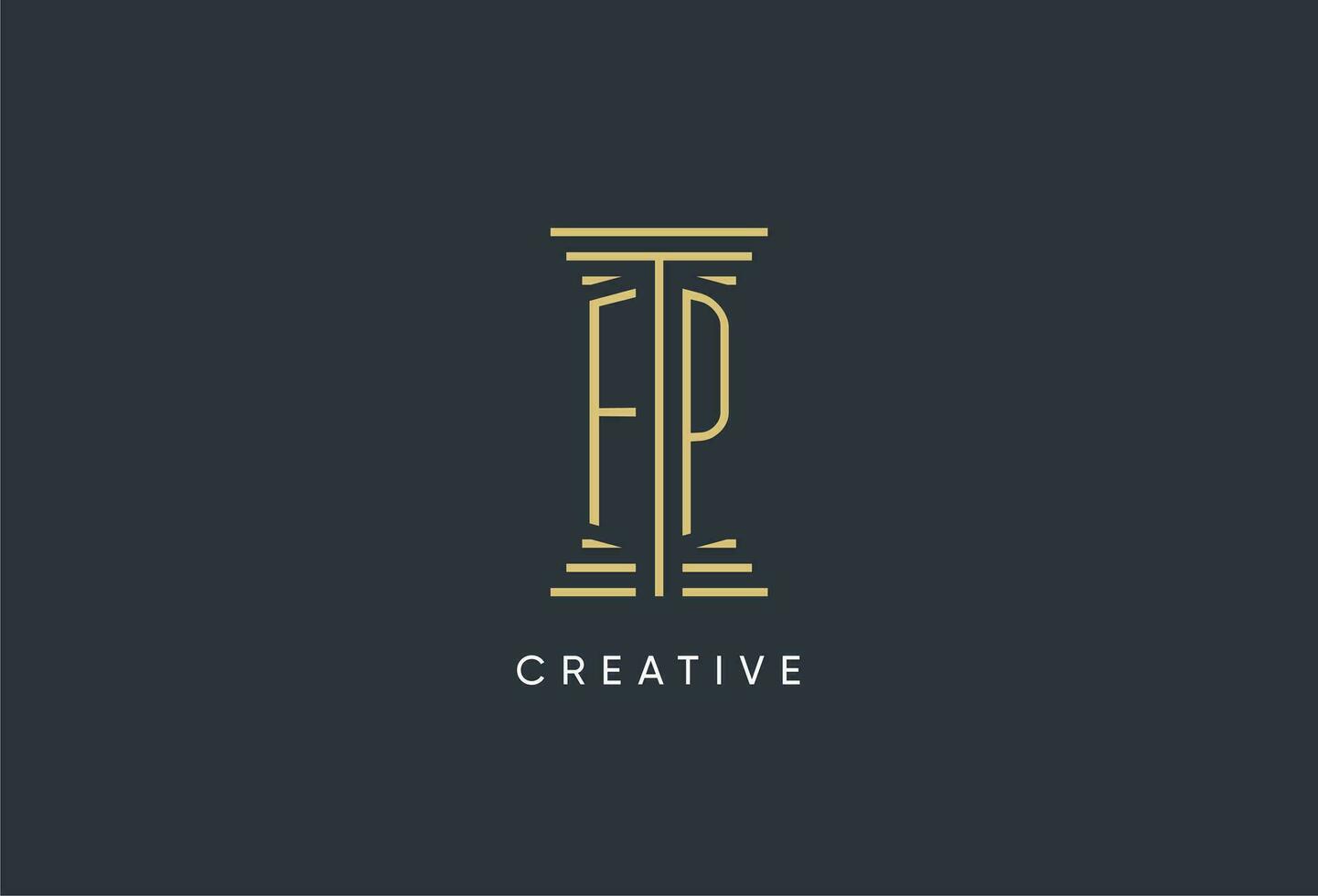 FP initial monogram with pillar shape logo design vector