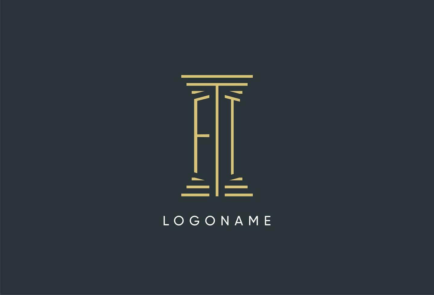 FT initial monogram with pillar shape logo design vector