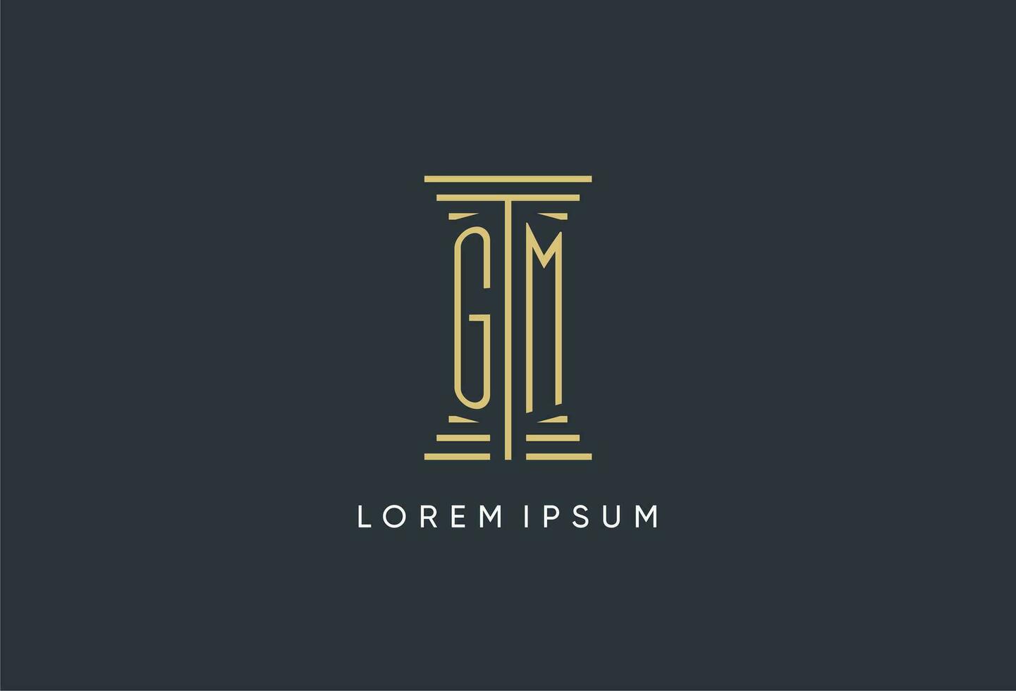 GM initial monogram with pillar shape logo design vector