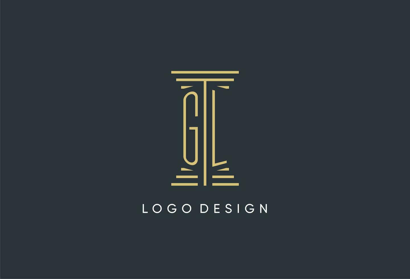 gl inicial monograma con pilar forma logo diseño vector