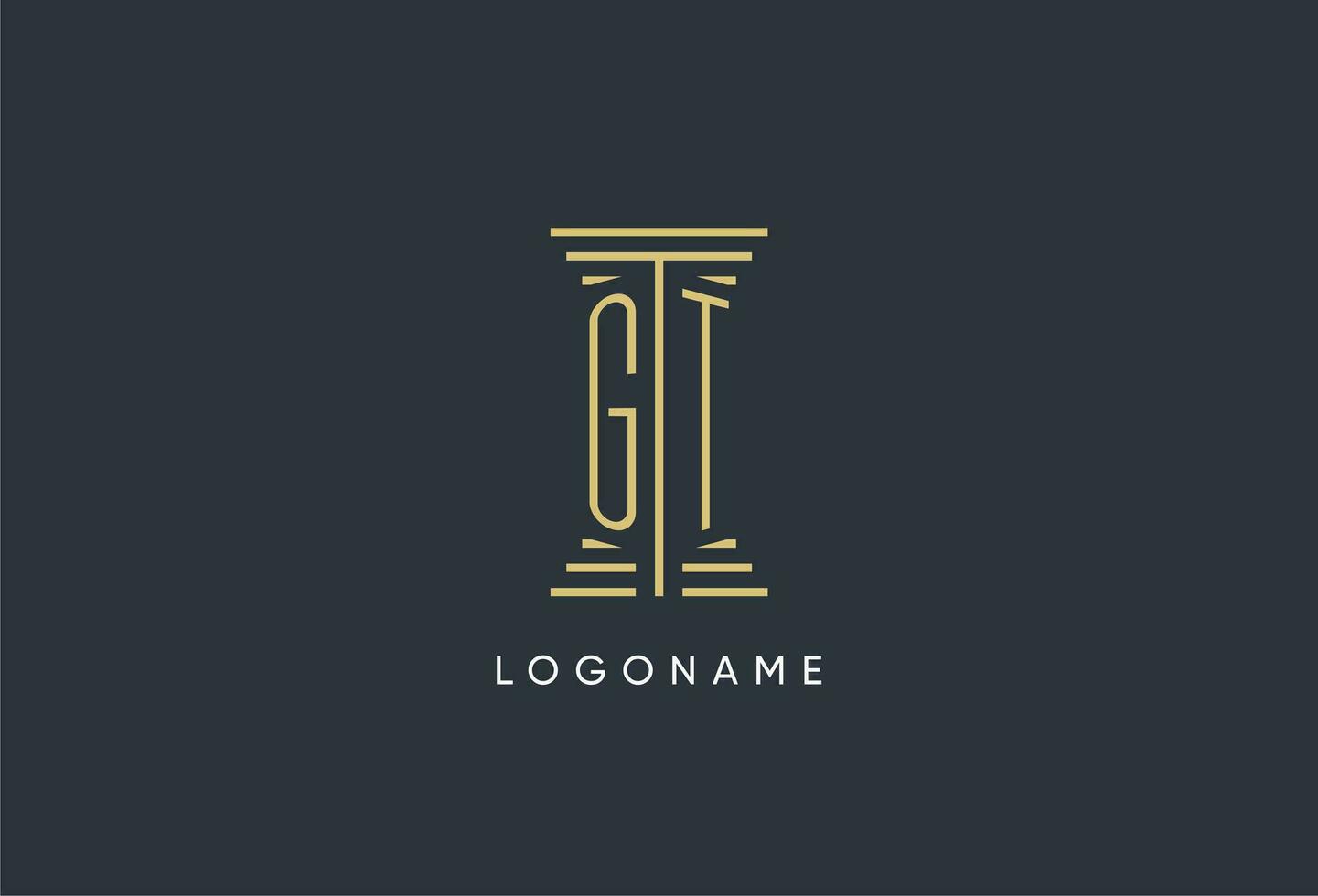 GT initial monogram with pillar shape logo design vector