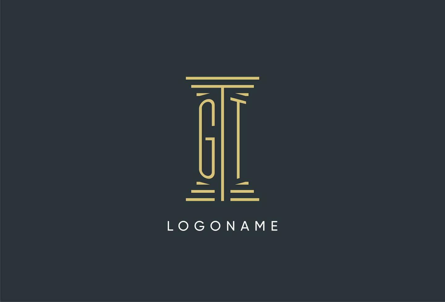 GT initial monogram with pillar shape logo design vector