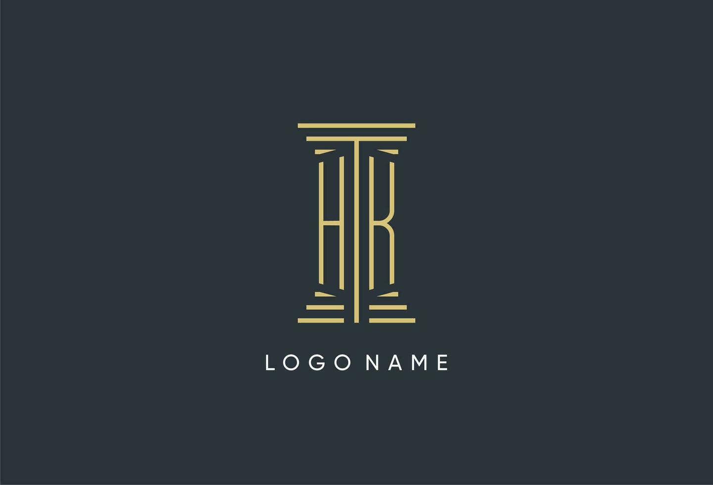 HK initial monogram with pillar shape logo design vector