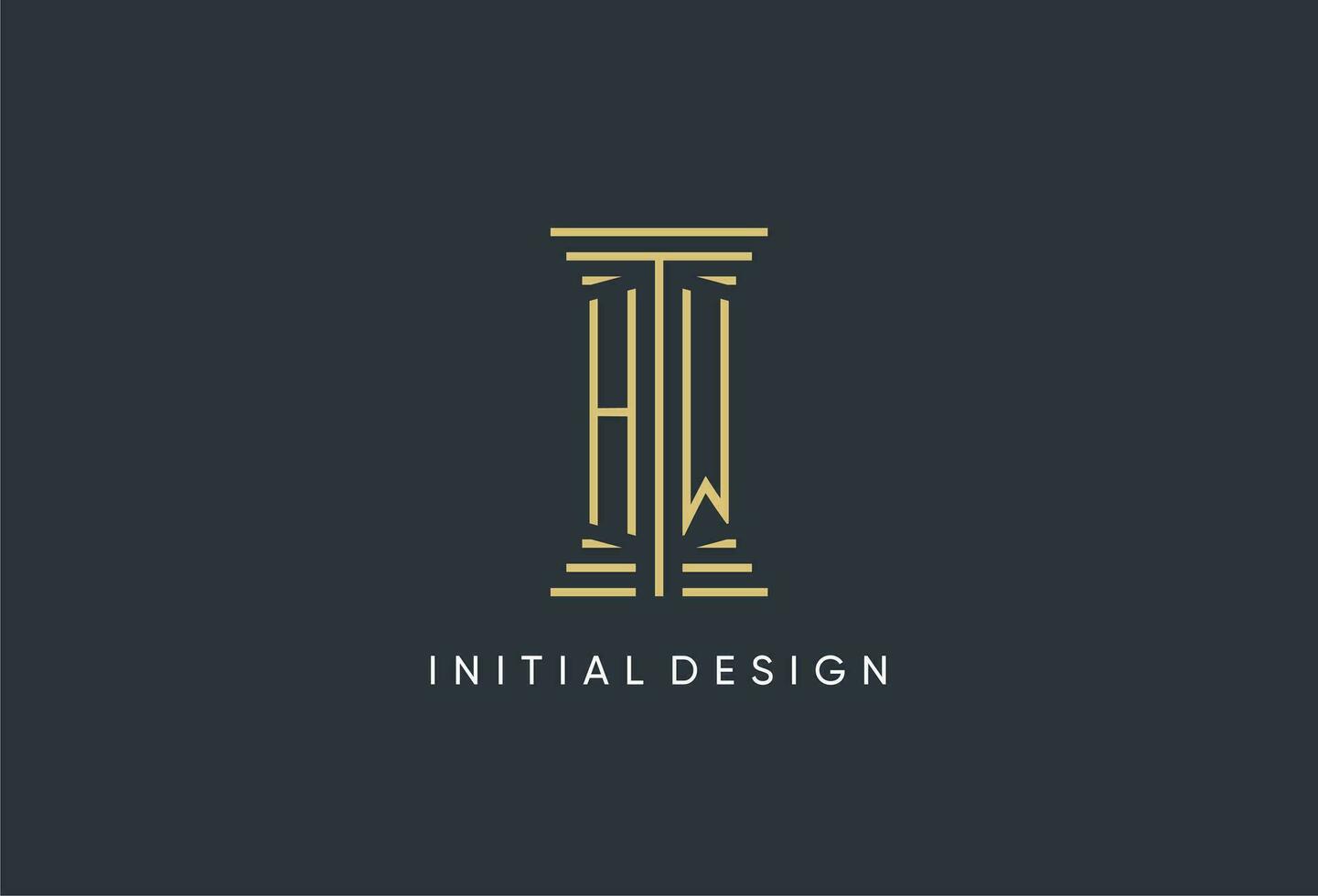 HW initial monogram with pillar shape logo design vector