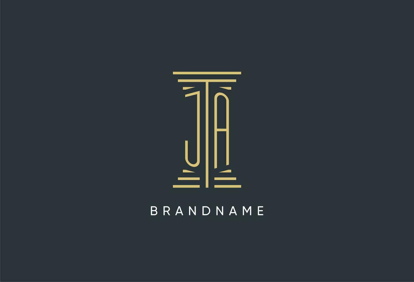 JA initial monogram with pillar shape logo design vector