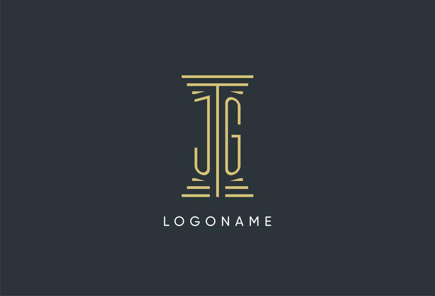 JG initial monogram with pillar shape logo design vector