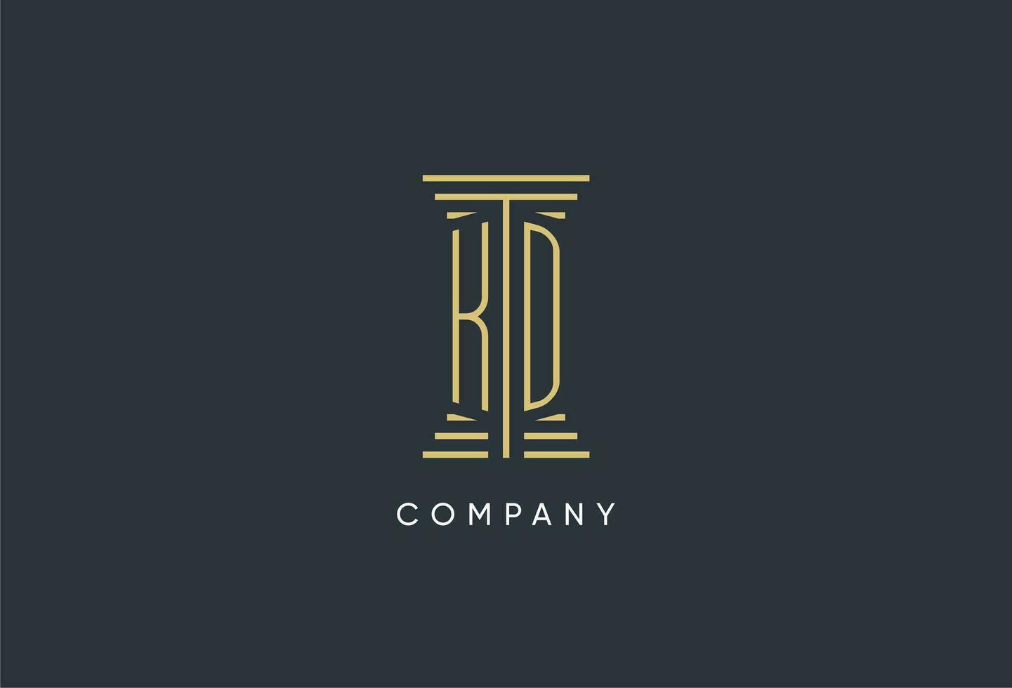 KD initial monogram with pillar shape logo design vector