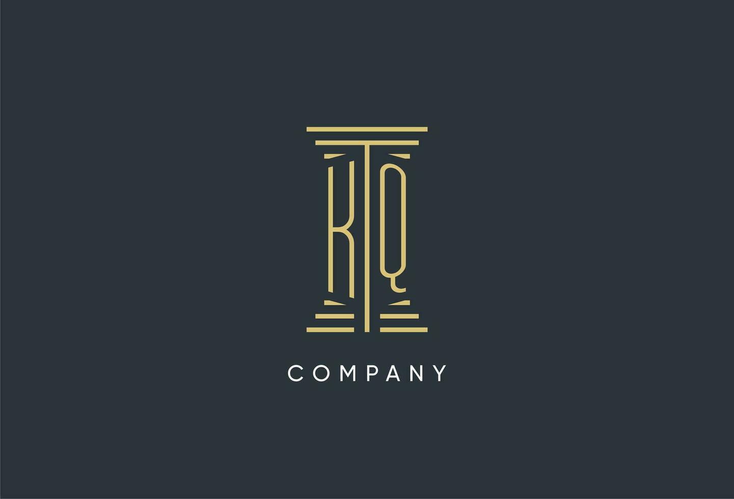 KQ initial monogram with pillar shape logo design vector