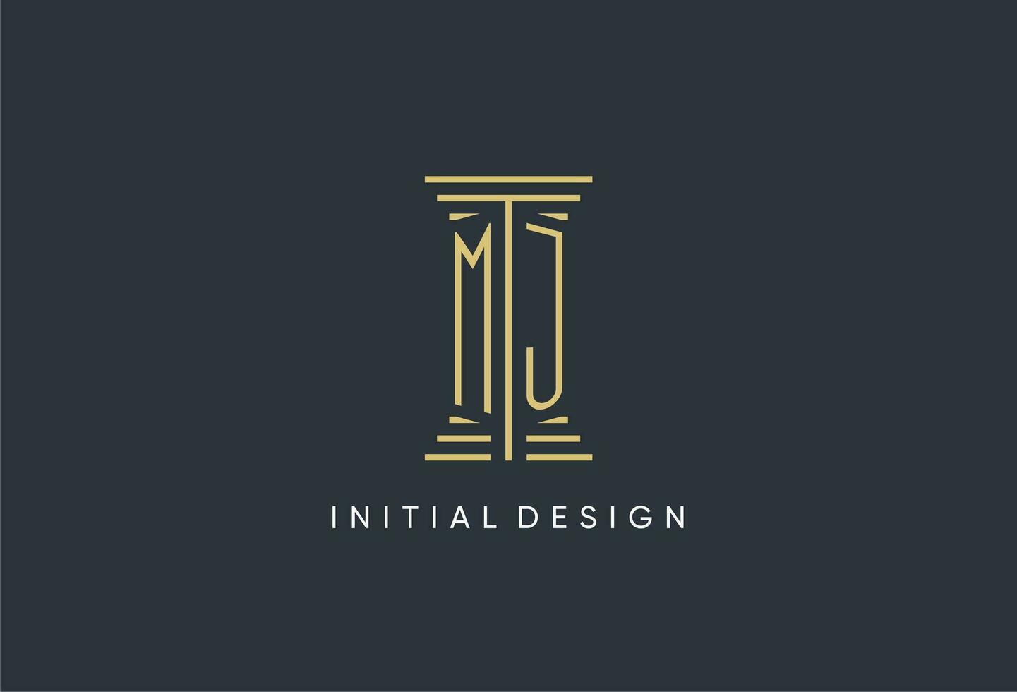 MJ initial monogram with pillar shape logo design vector