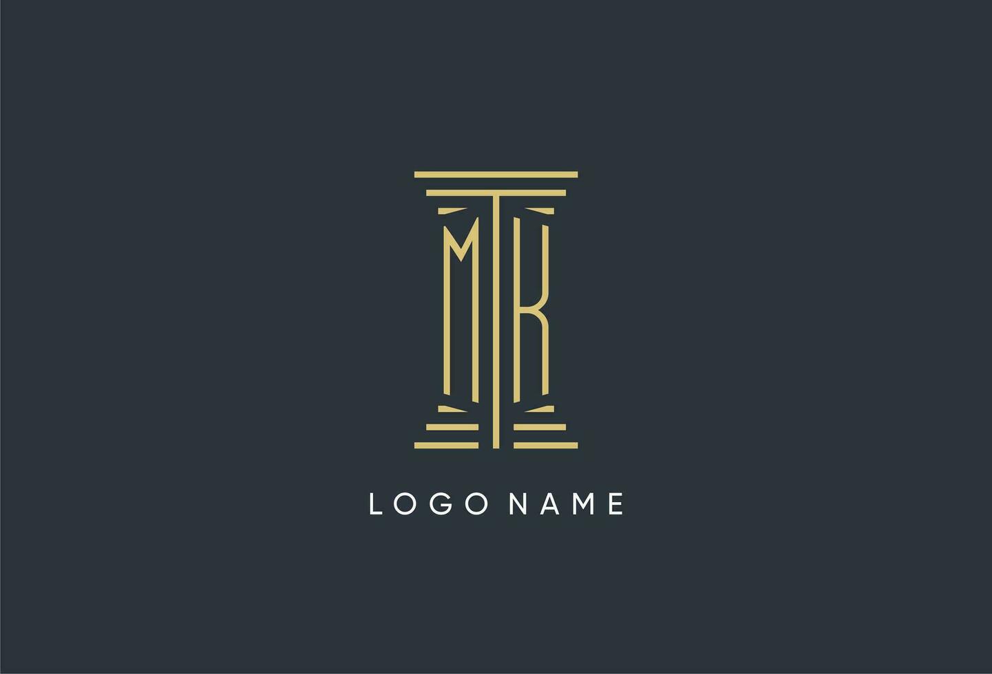 mk inicial monograma con pilar forma logo diseño vector