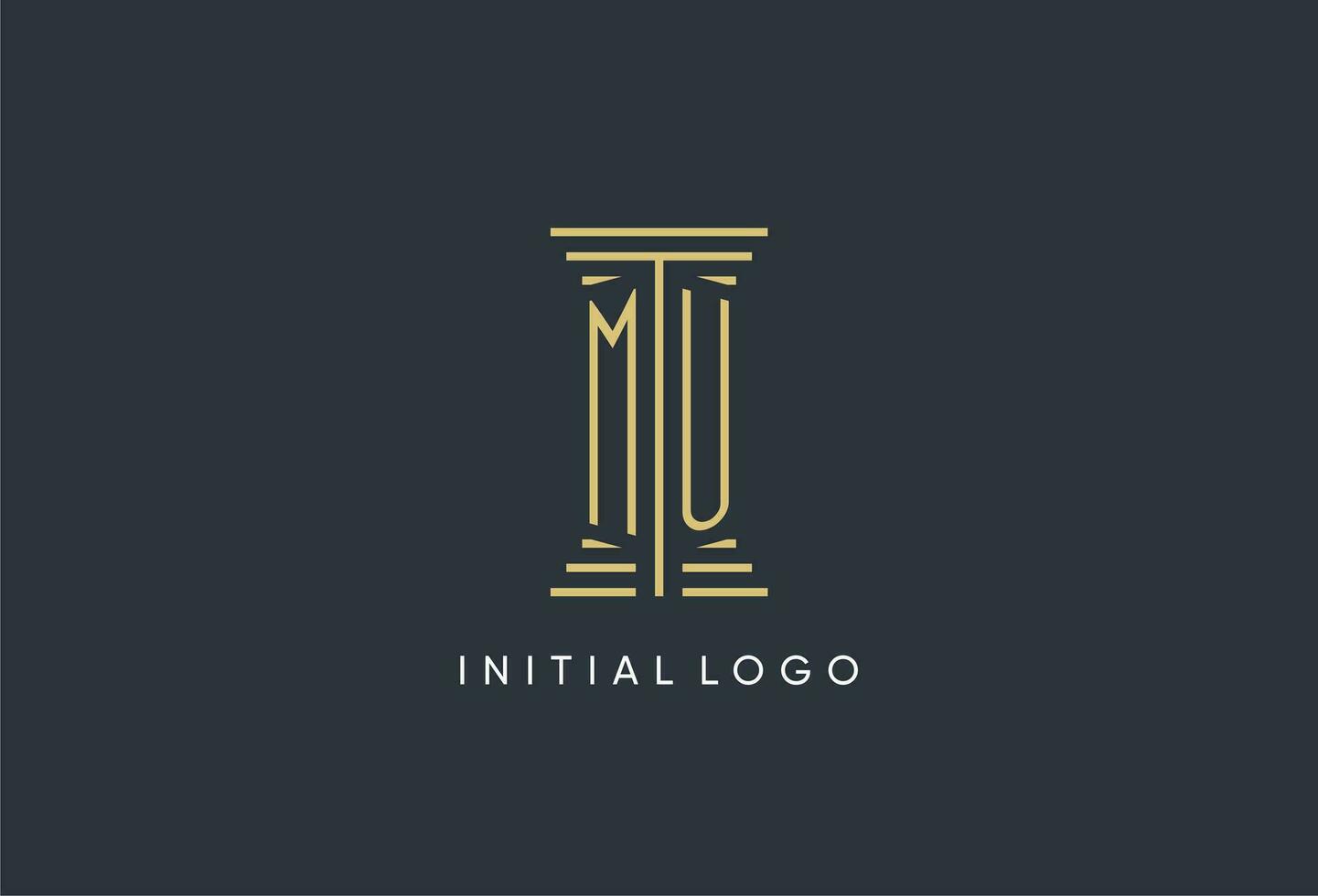 MU initial monogram with pillar shape logo design vector