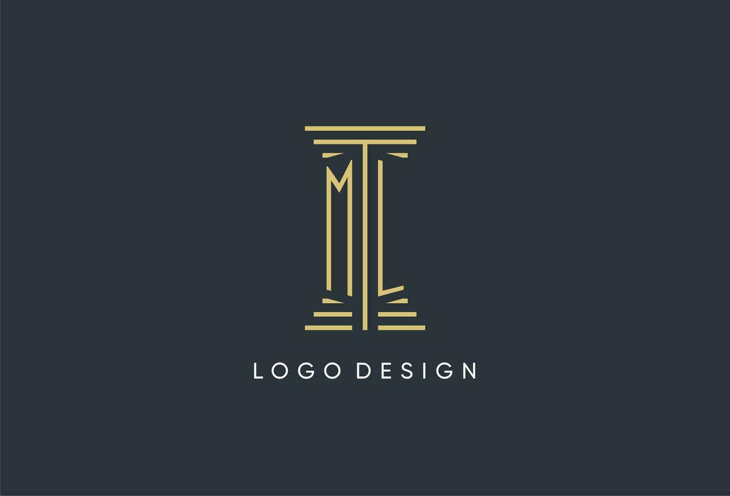 ml inicial monograma con pilar forma logo diseño vector