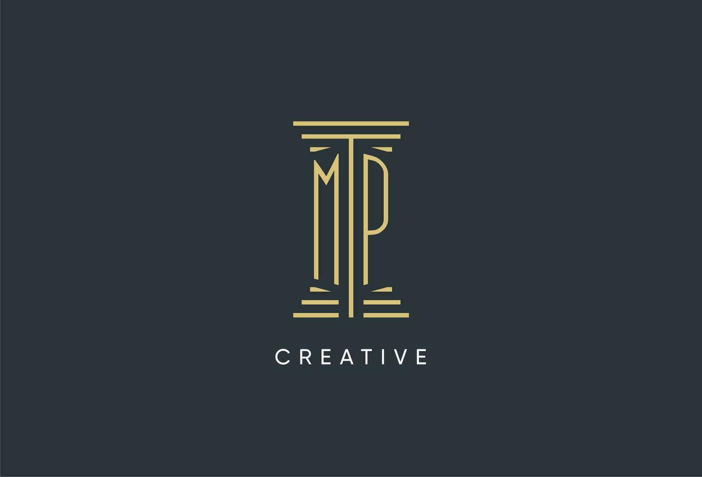 MP initial monogram with pillar shape logo design vector