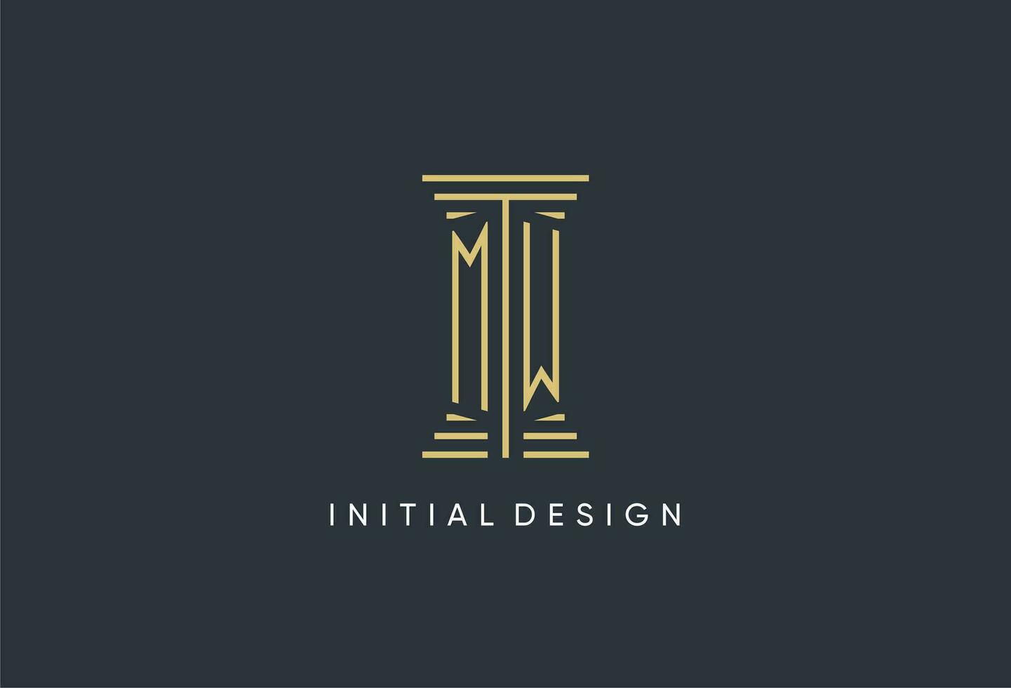 MW initial monogram with pillar shape logo design vector