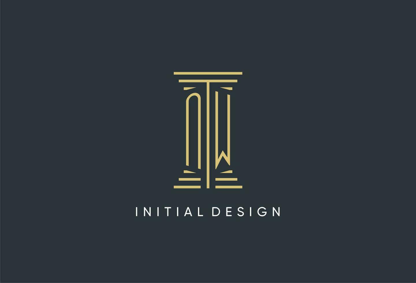 NW initial monogram with pillar shape logo design vector