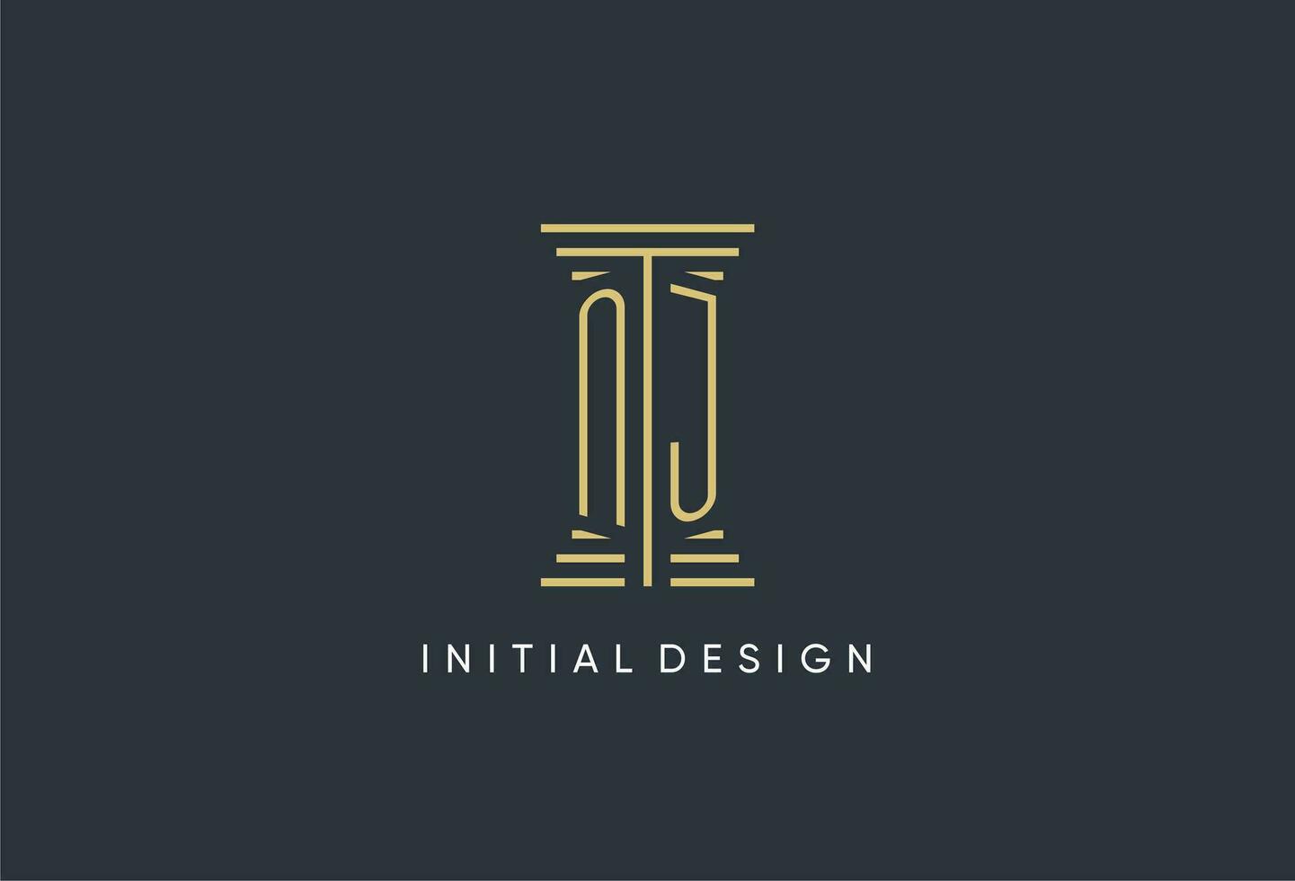 NJ initial monogram with pillar shape logo design vector