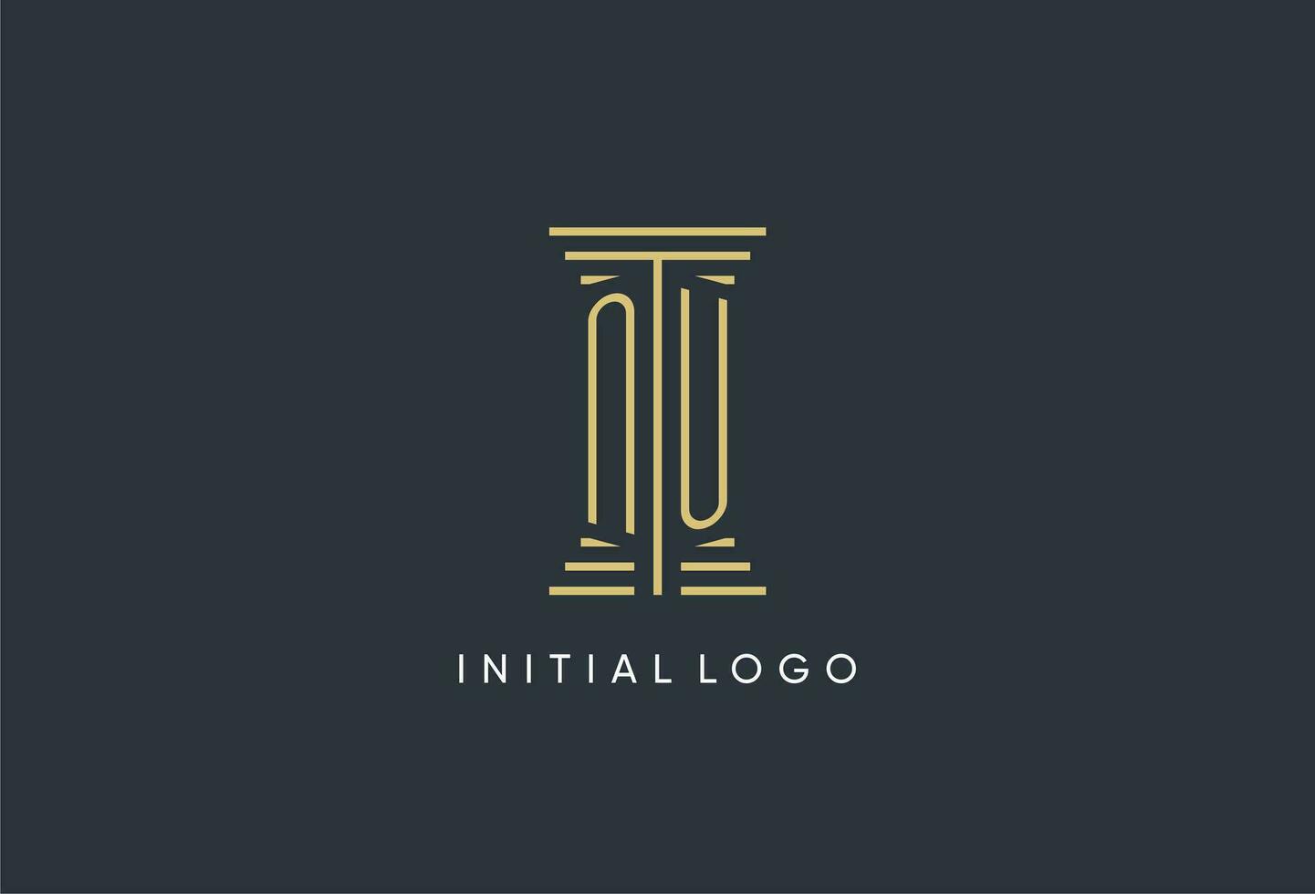 nu inicial monograma con pilar forma logo diseño vector