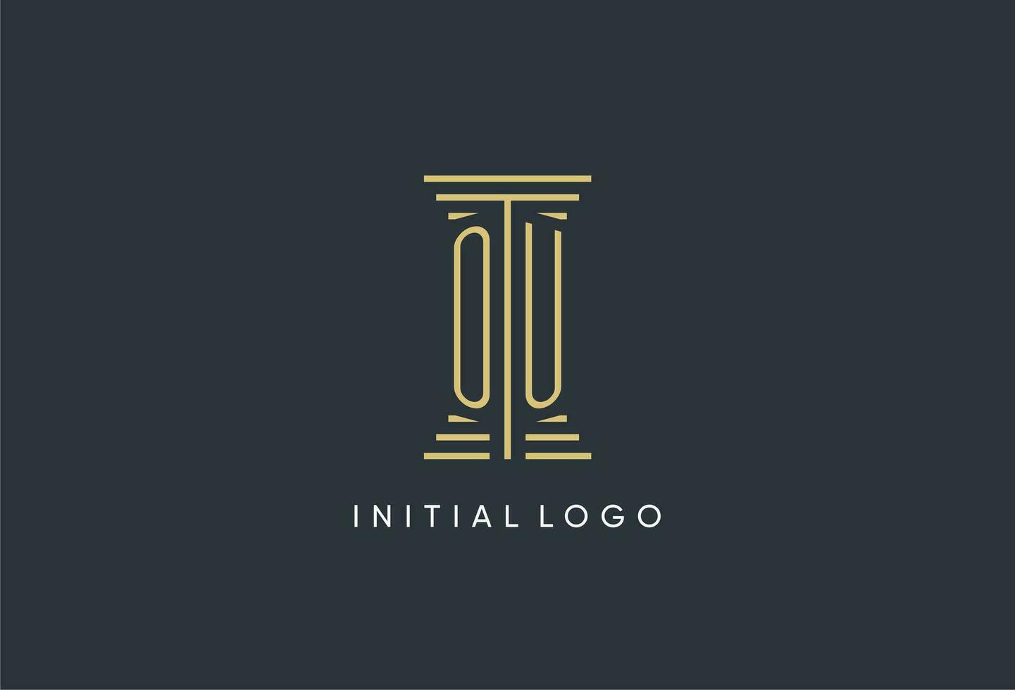UNED inicial monograma con pilar forma logo diseño vector