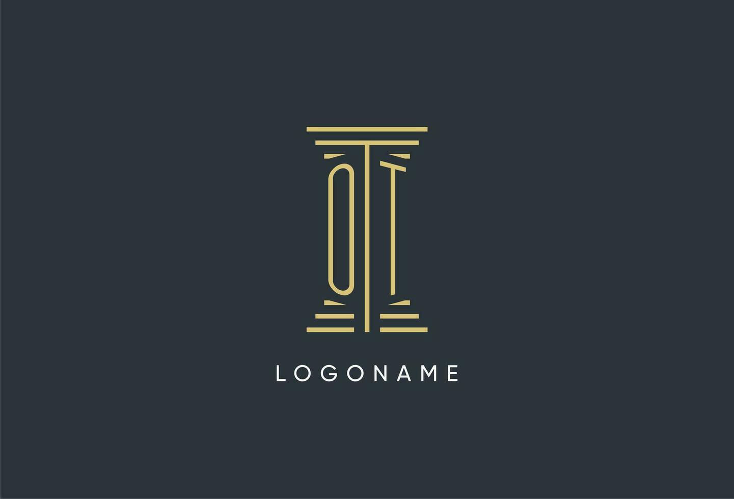 OT initial monogram with pillar shape logo design vector