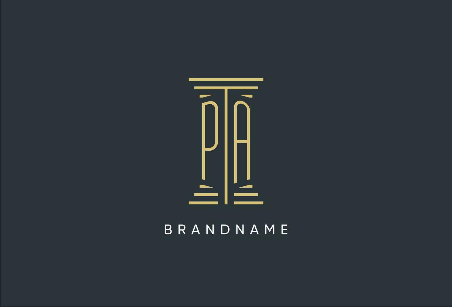 PA initial monogram with pillar shape logo design vector