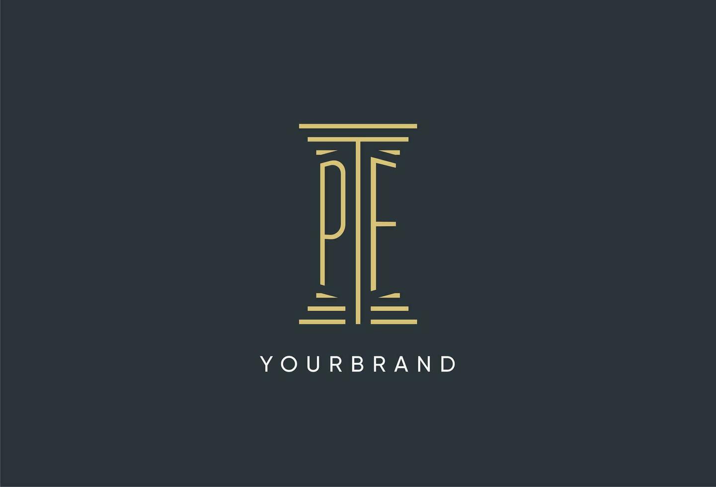 PF initial monogram with pillar shape logo design vector