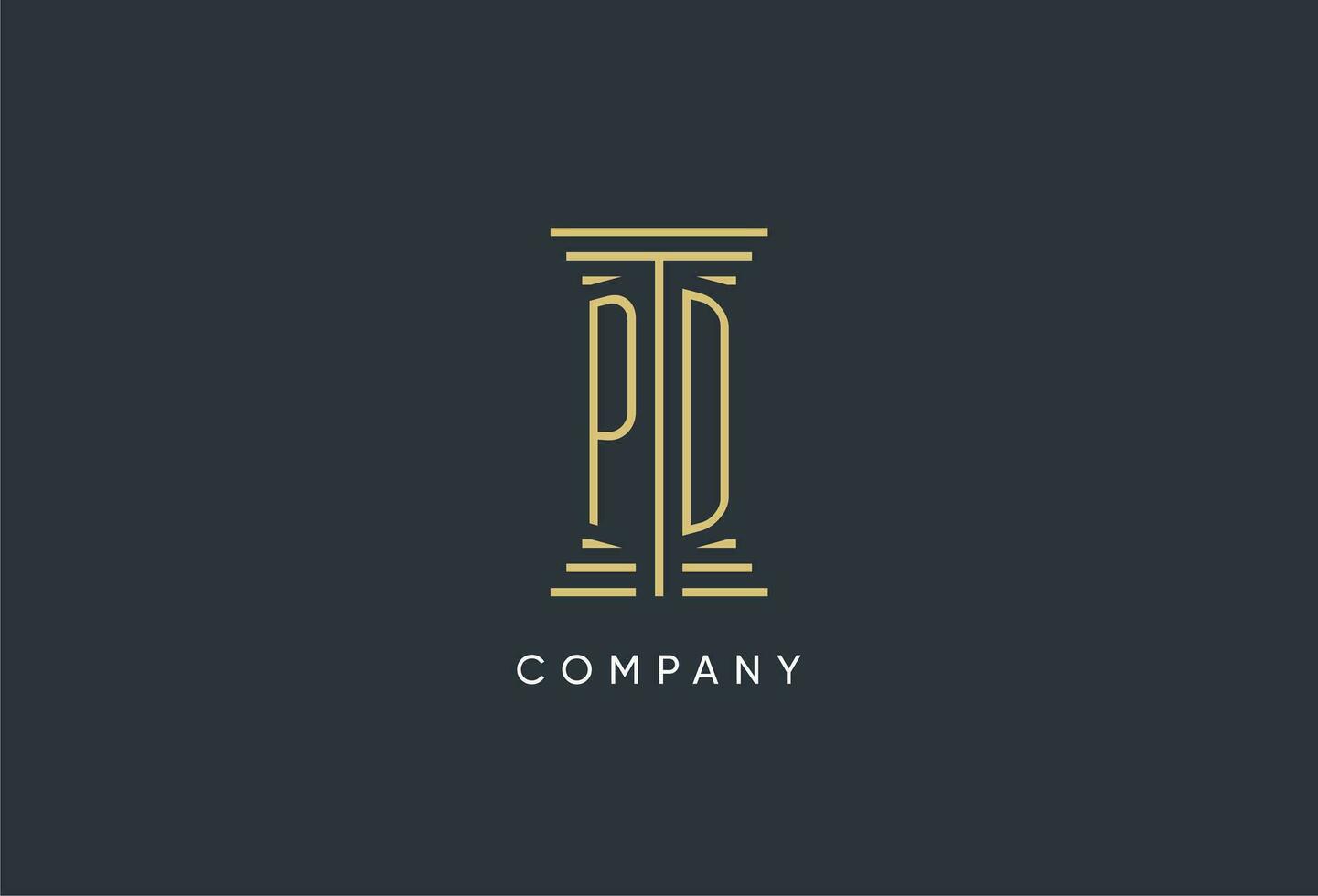 pd inicial monograma con pilar forma logo diseño vector