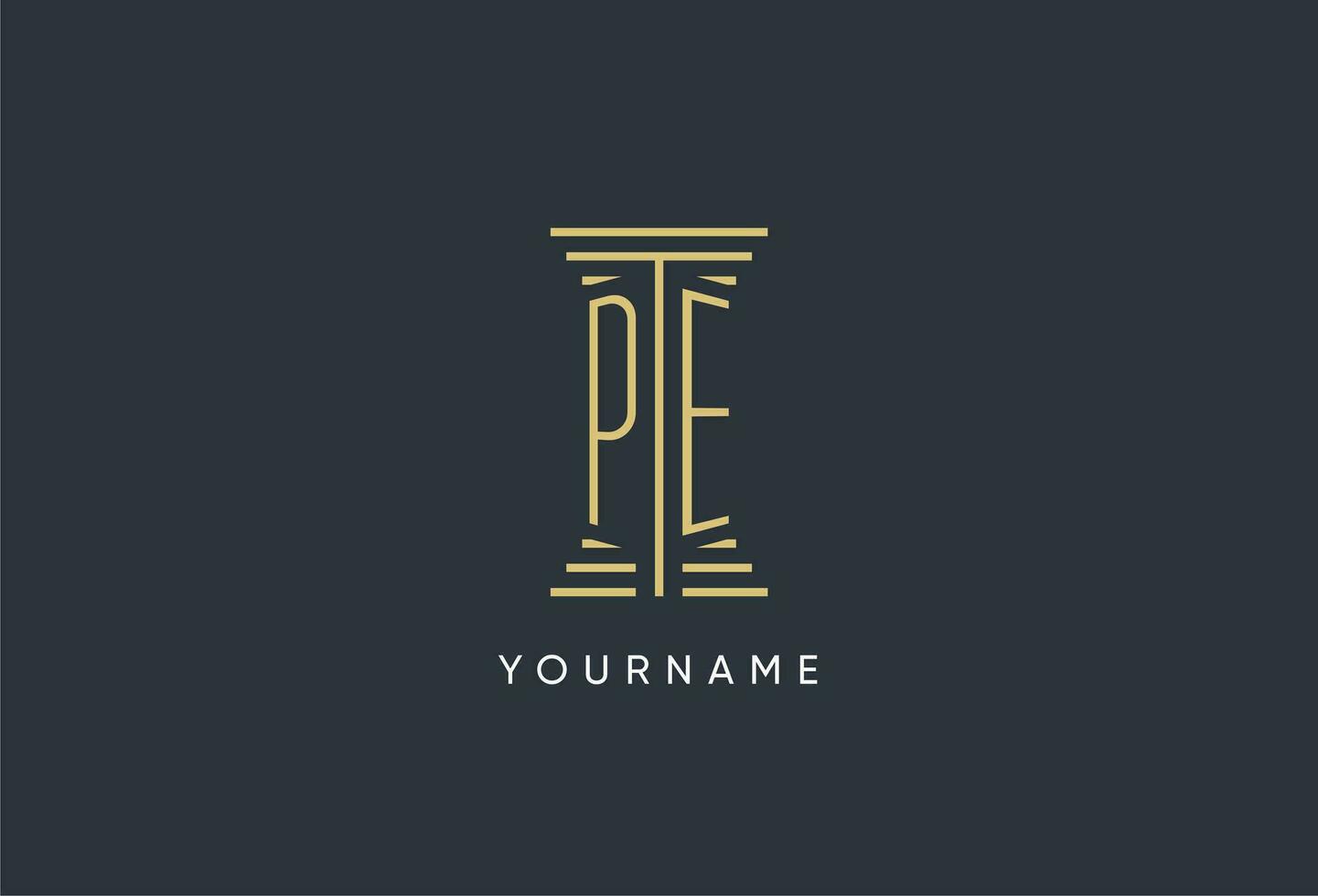 PE initial monogram with pillar shape logo design vector