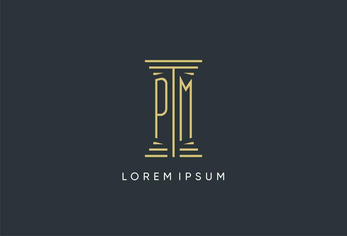 pm inicial monograma con pilar forma logo diseño vector
