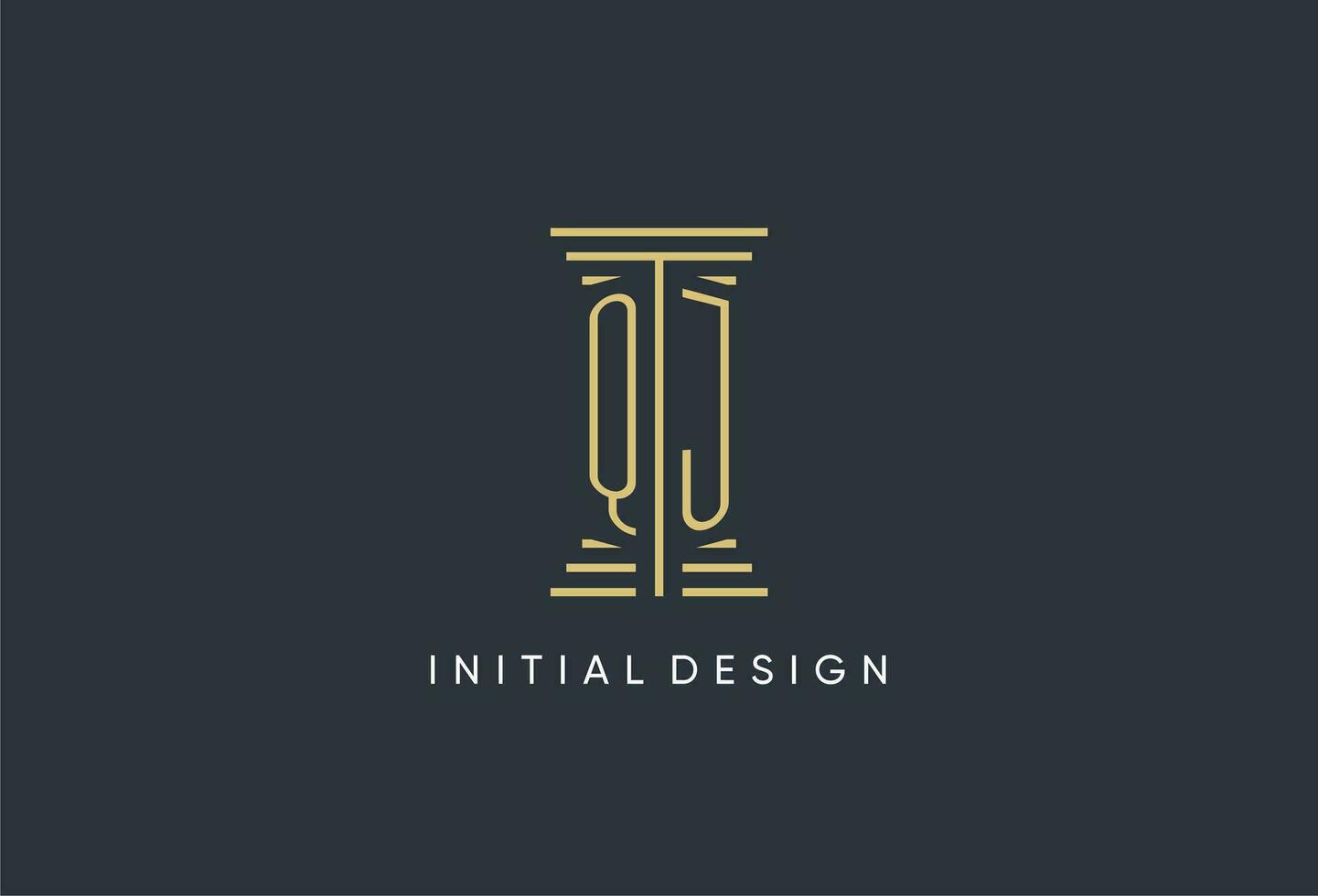 QJ initial monogram with pillar shape logo design vector