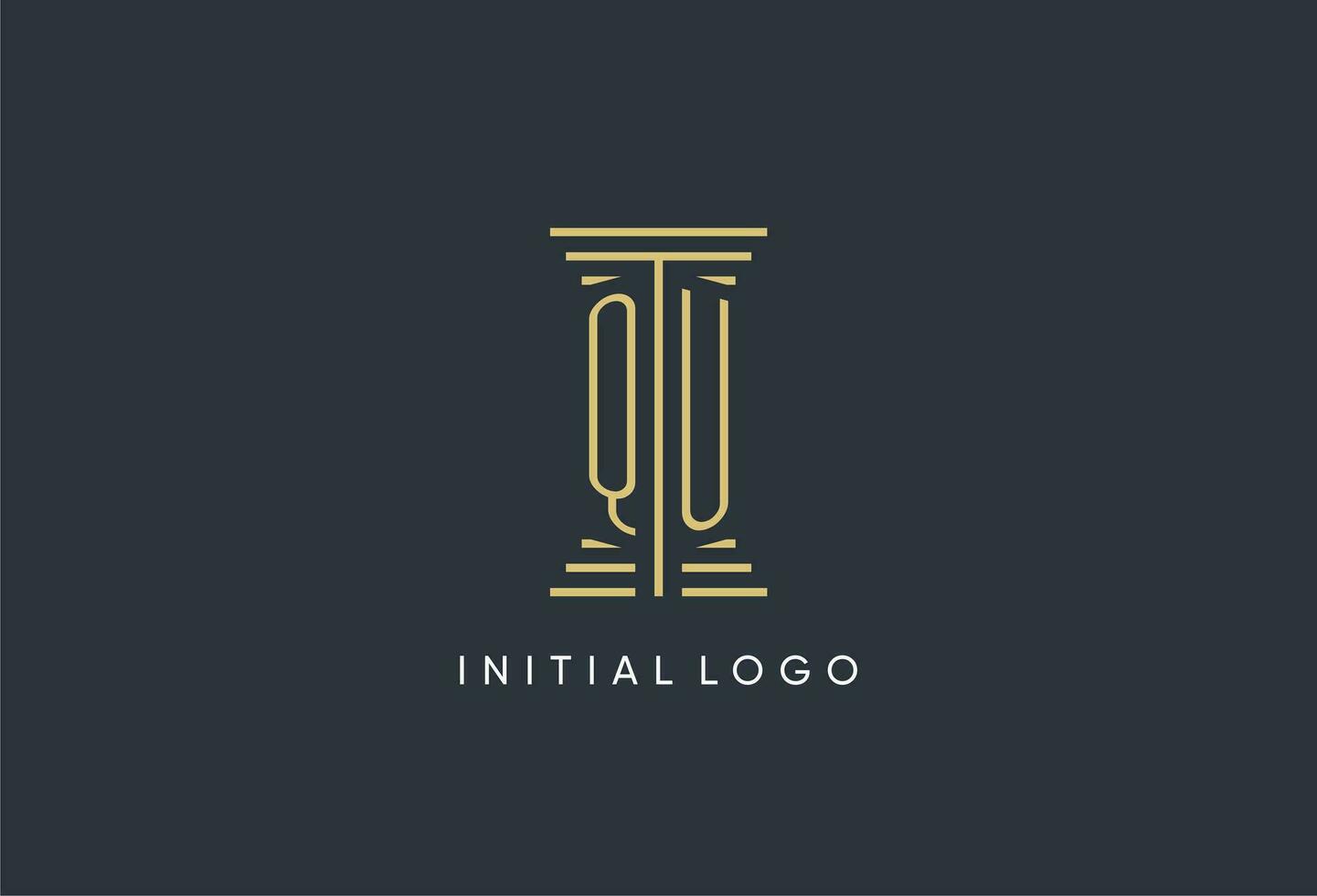 QU initial monogram with pillar shape logo design vector