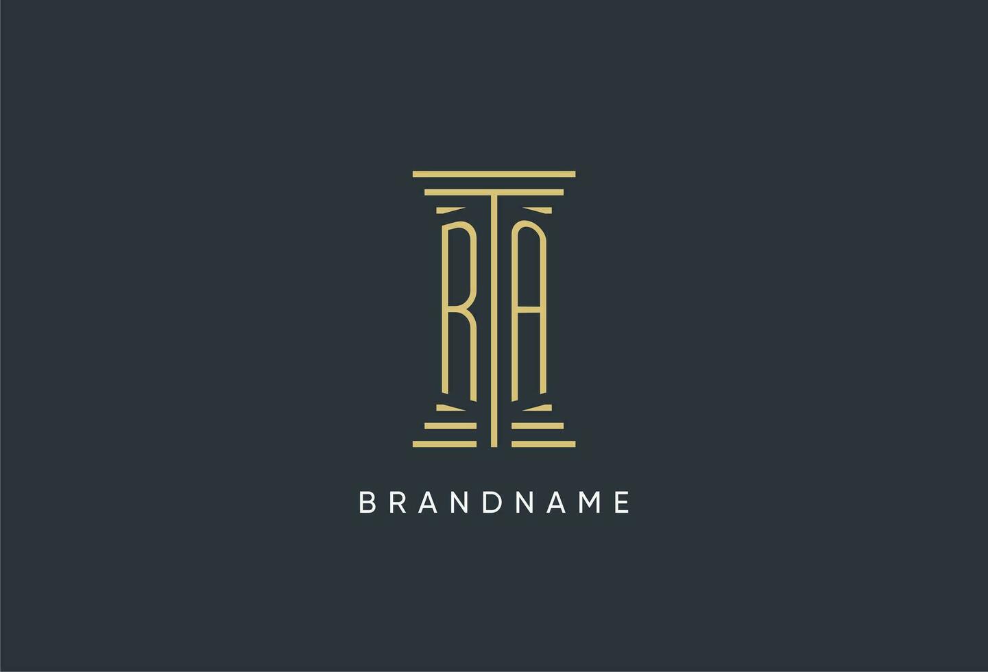 RA initial monogram with pillar shape logo design vector