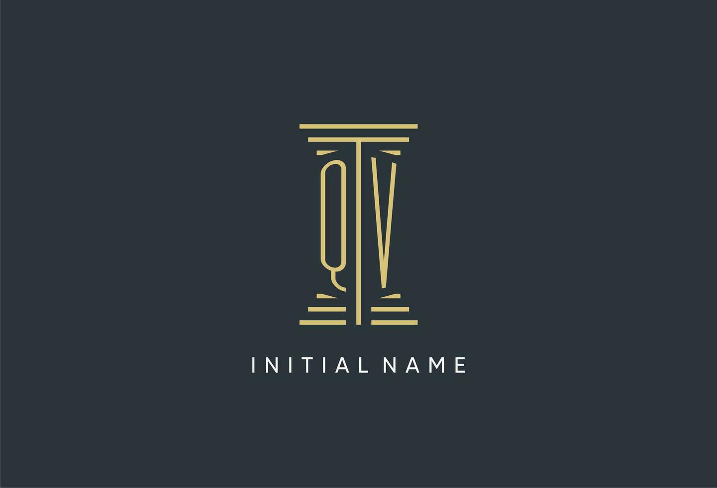 QV initial monogram with pillar shape logo design vector