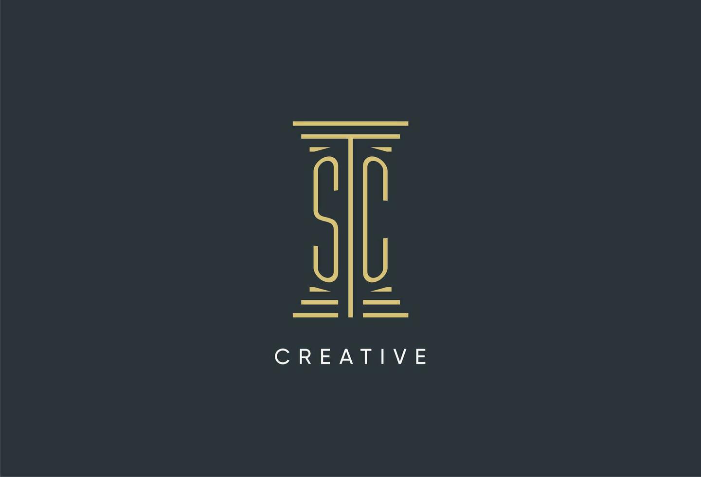 SC initial monogram with pillar shape logo design vector
