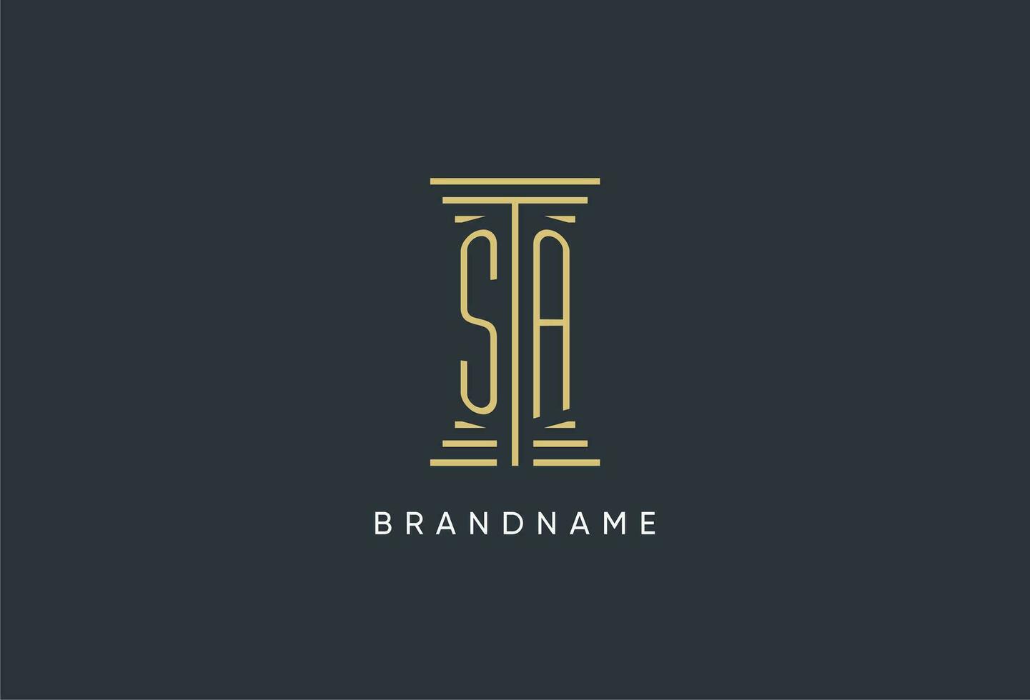 SA initial monogram with pillar shape logo design vector