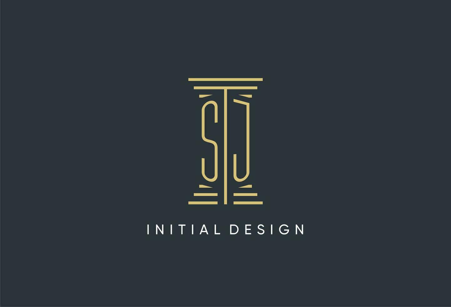 SJ initial monogram with pillar shape logo design vector