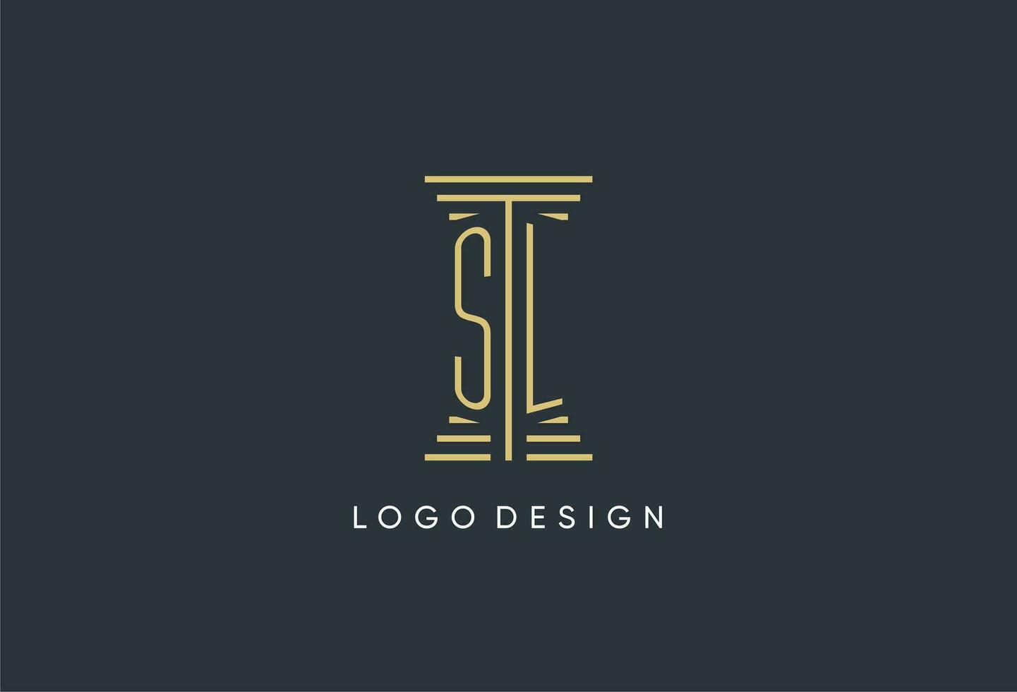 sl inicial monograma con pilar forma logo diseño vector