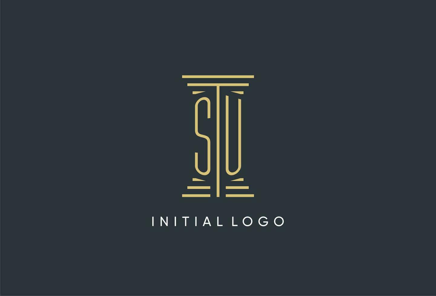 SU initial monogram with pillar shape logo design vector