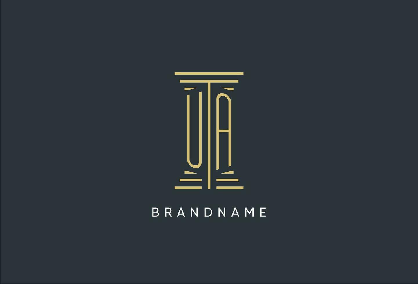 UA initial monogram with pillar shape logo design vector