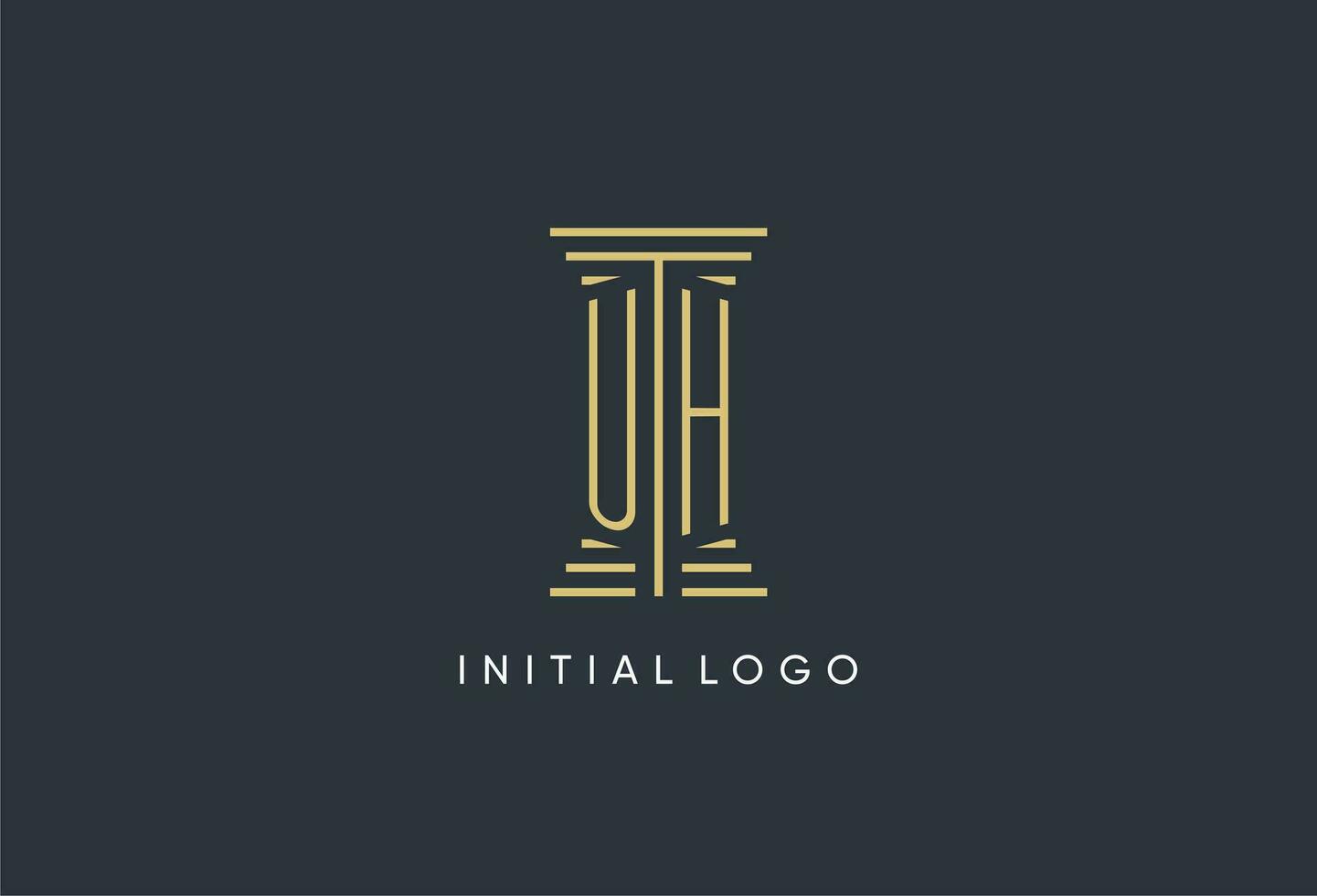 UH initial monogram with pillar shape logo design vector